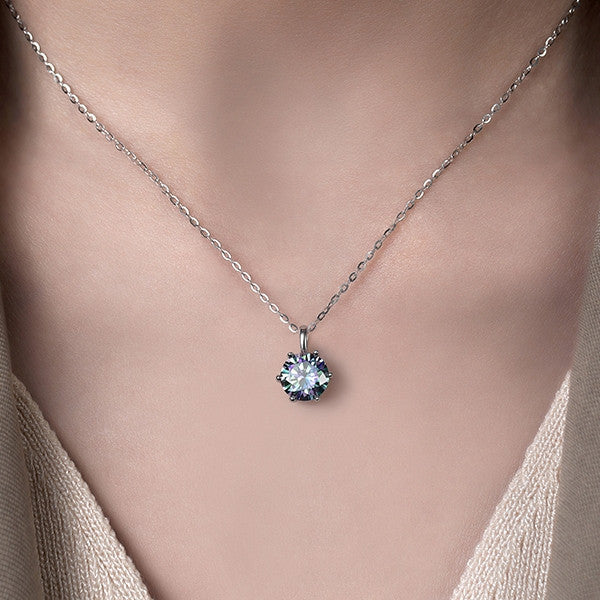 Dây chuyền bạc S925 đính đá Moissanite tròn sáu chấu