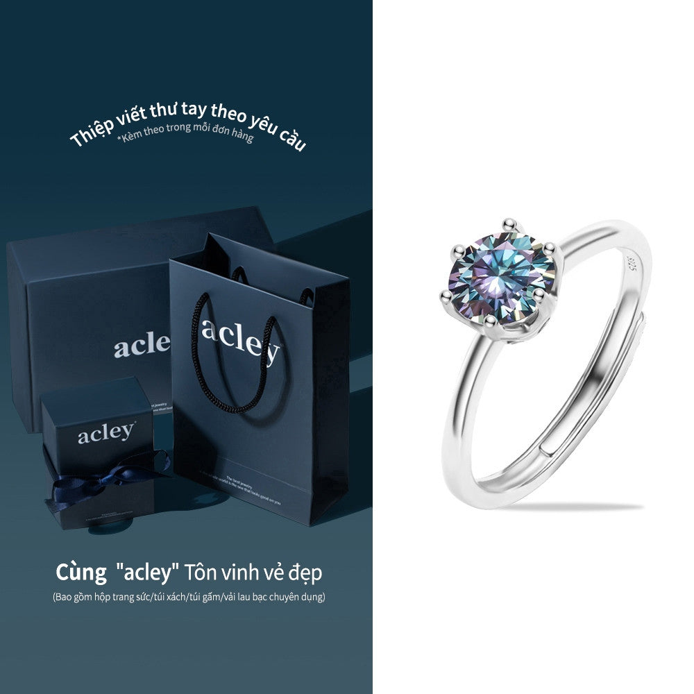 Nhẫn bạc S925 đính đá Moissanite dáng solitaire