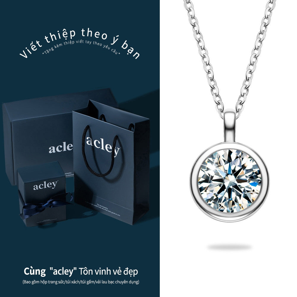 Dây chuyền bạc S925 mặt đá moissanite tròn tối giản