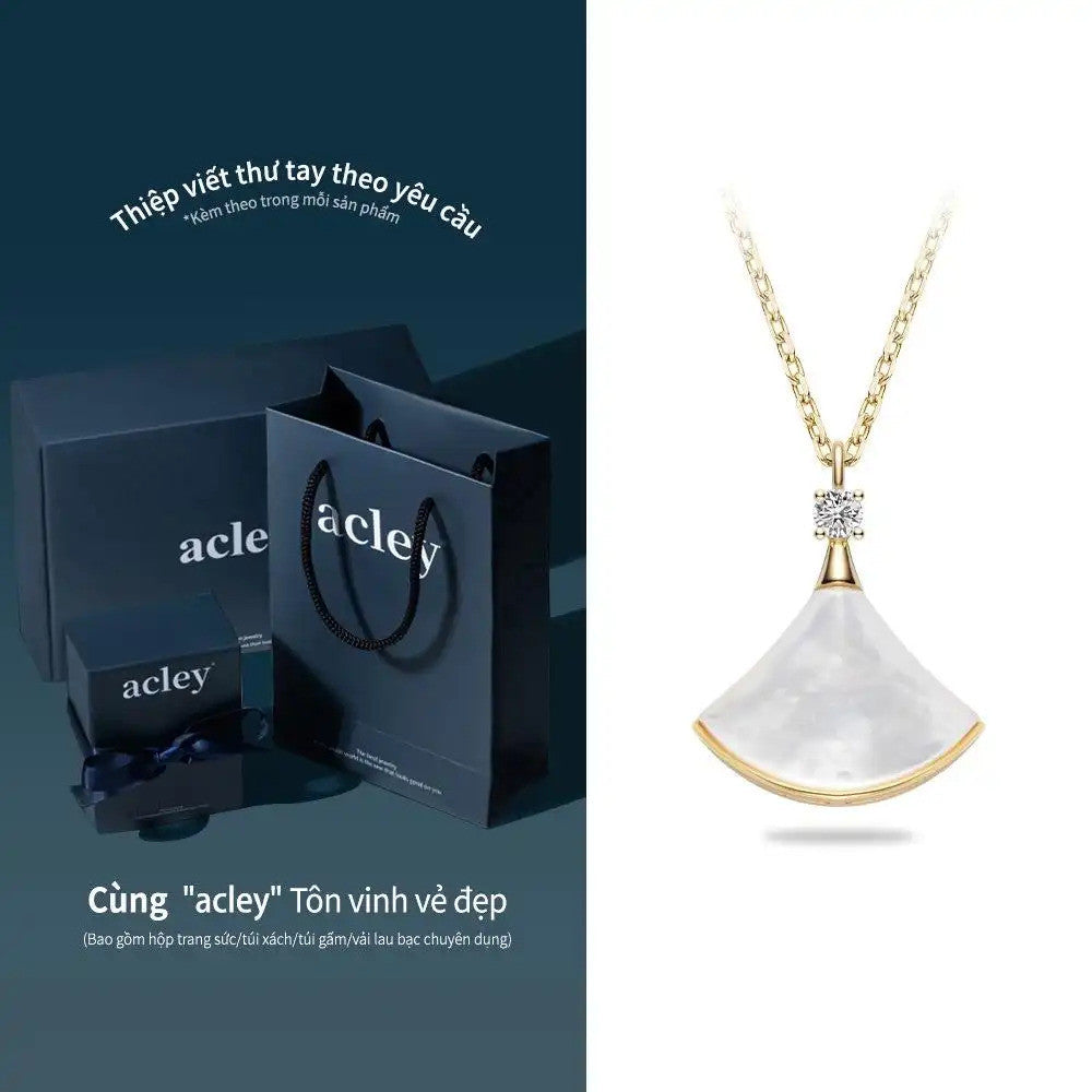 Dây chuyền bạc S925 xà cừ trắng đính đá zircon 5A dáng quạt