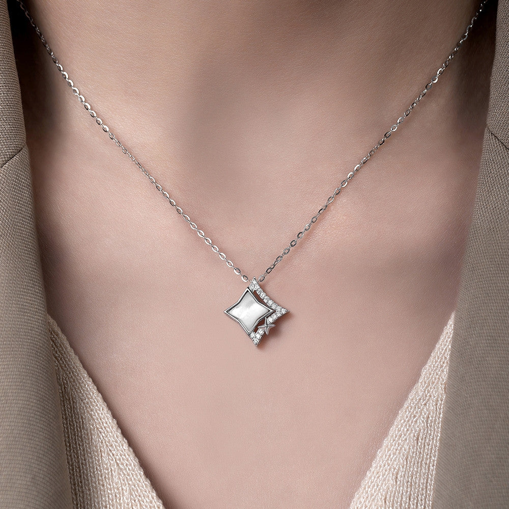 Dây chuyền bạc S925 mặt ngôi sao xà cừ trắng đính zircon 5A