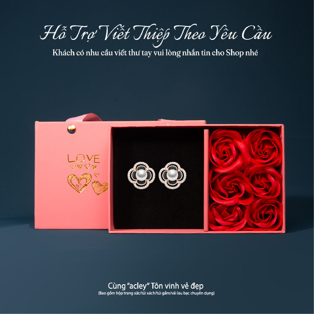 Bông tai bạc S925 hoa ngọc trai đính zircon 5A