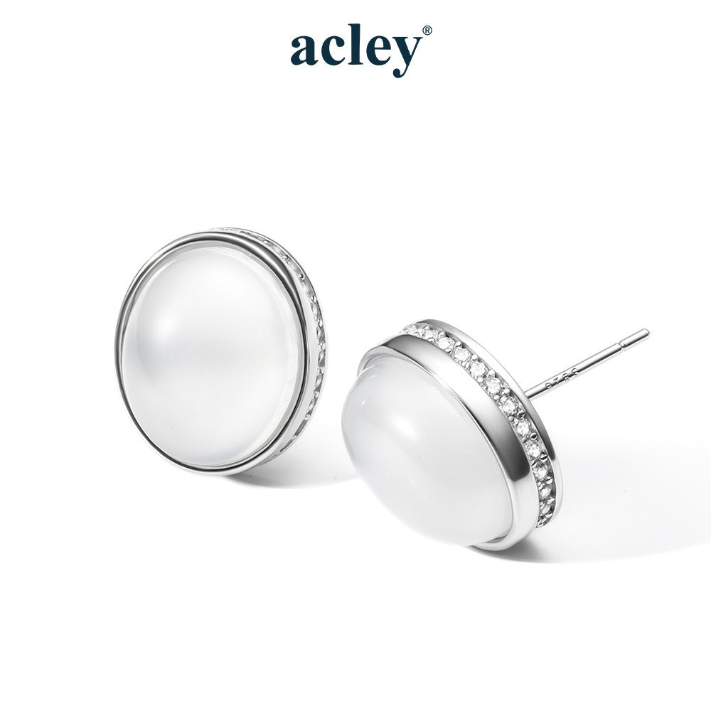 Bông tai nụ bạc S925 đá mã não chalcedony dáng oval