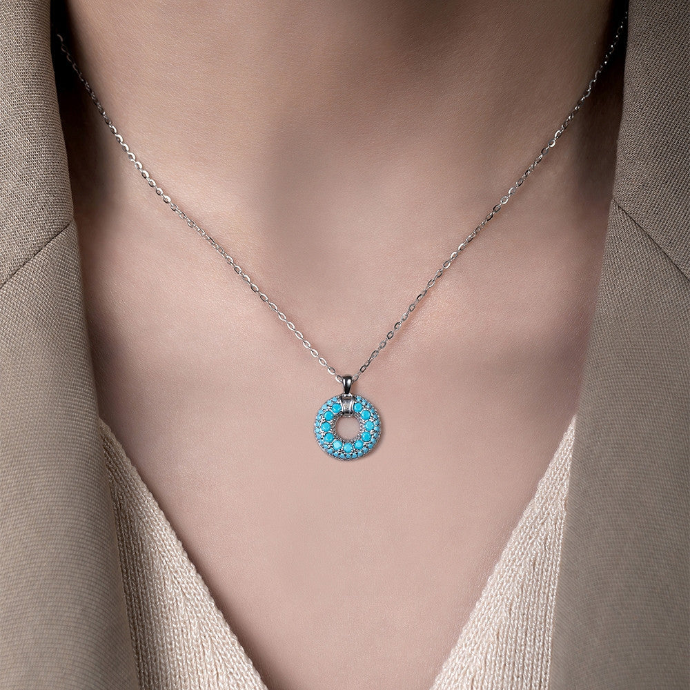 Dây chuyền bạc S925 mặt tròn đá turquoise