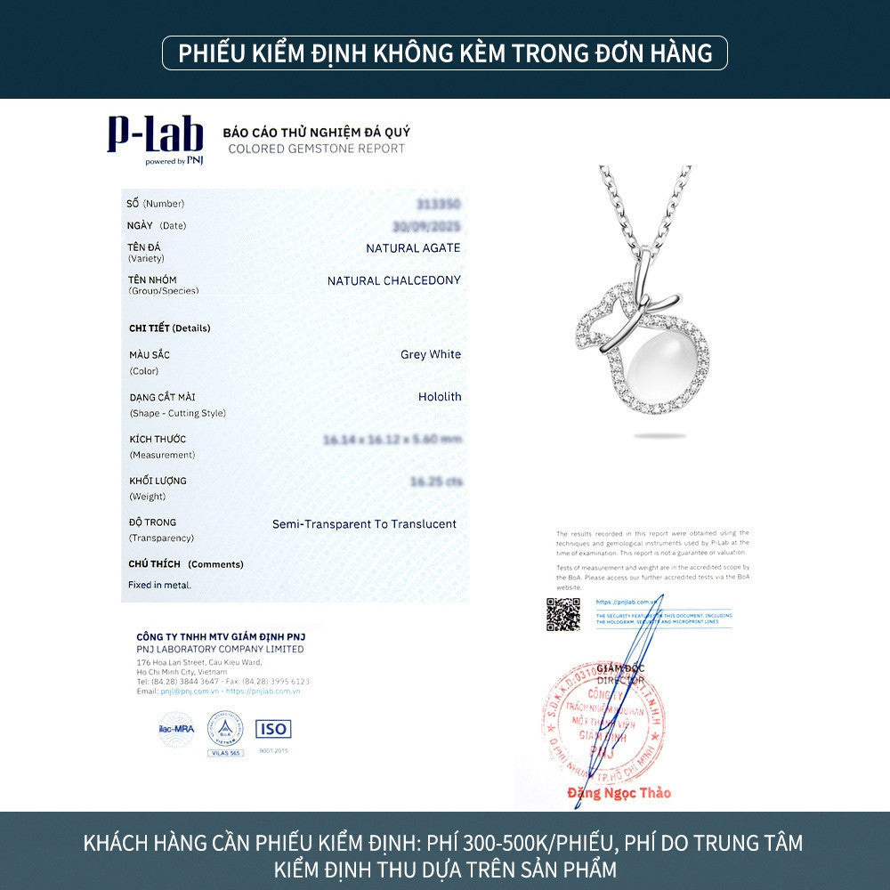 Dây chuyền bạc S925 mặt trái táo đá mã não chalcedony
