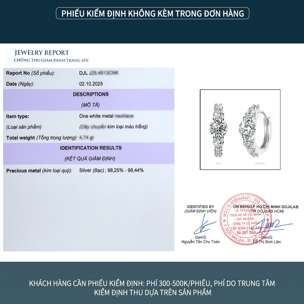 Bông tai vòng bạc S925 đính đá Moissanite viên chủ