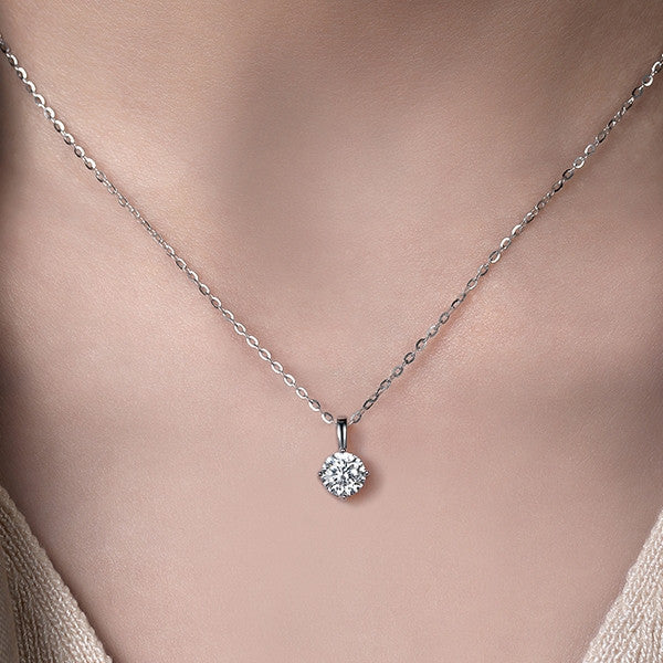 Dây chuyền bạc S925 đính đá Moissanite tròn bốn chấu