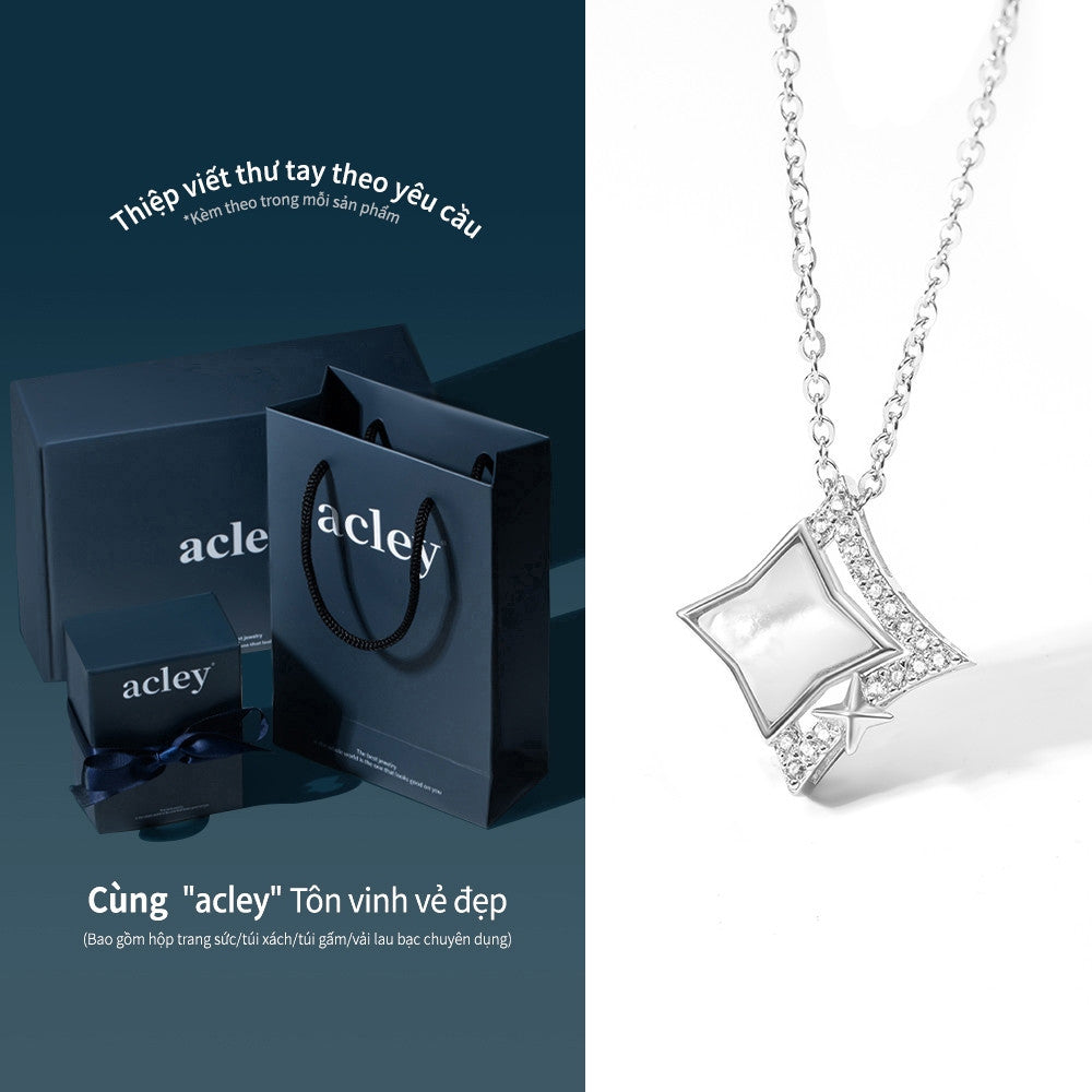 Dây chuyền bạc S925 mặt ngôi sao xà cừ trắng đính zircon 5A