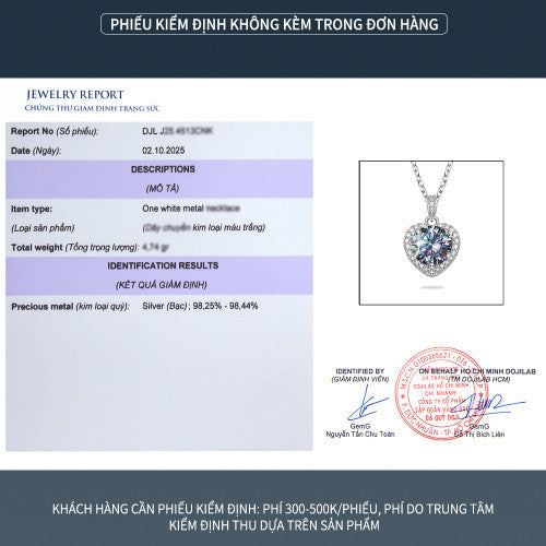 Dây chuyền bạc S925 mặt trái tim đính đá Moissanite