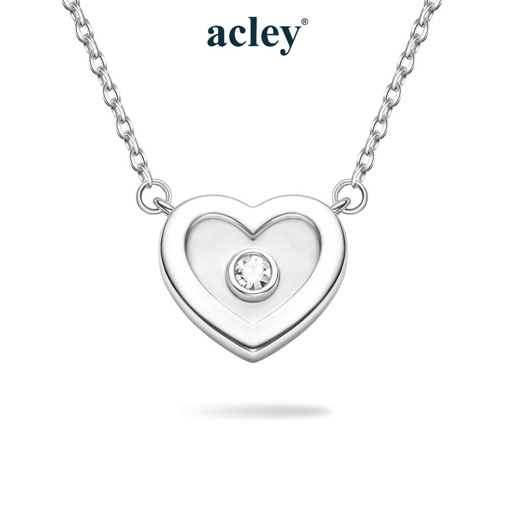 Dây chuyền bạc S925 mặt trái tim xà cừ trắng đính đá zircon 5A