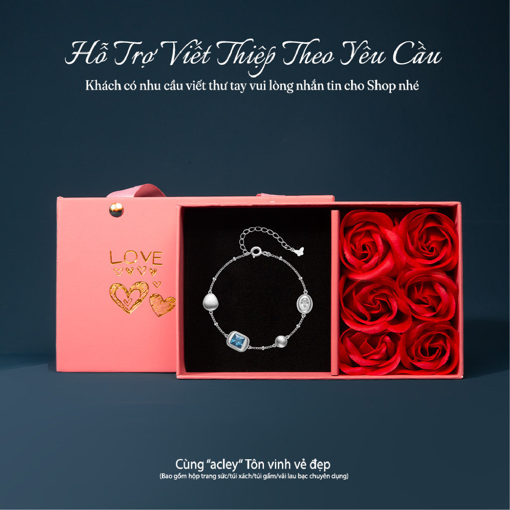 Lắc tay bạc S925 hạt bi đính đá zircon 5A màu xanh