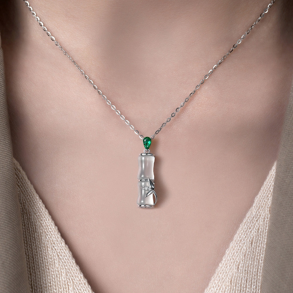 Dây chuyền bạc S925 mặt trúc đá mã não chalcedony đính zircon 5A