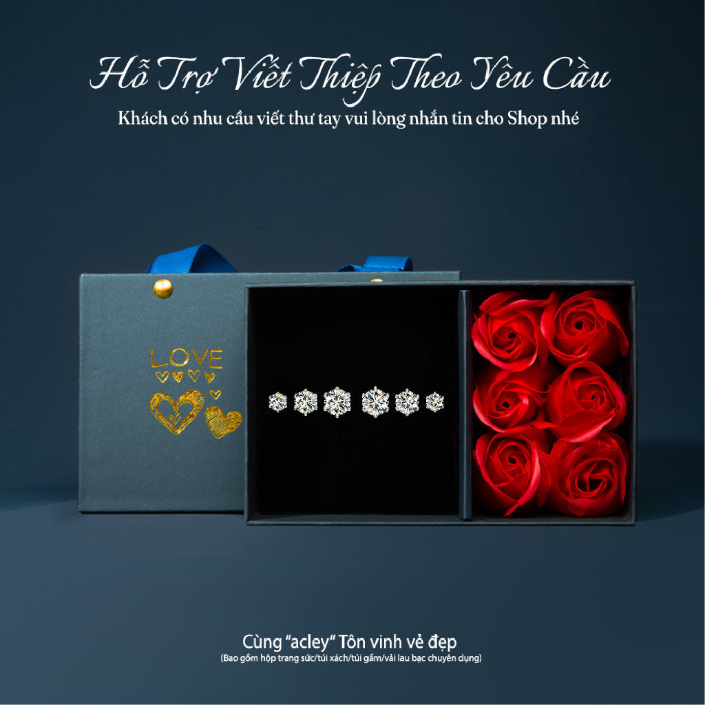 Bộ 3 đôi bông tai nụ bạc S925 đính đá zircon 5A