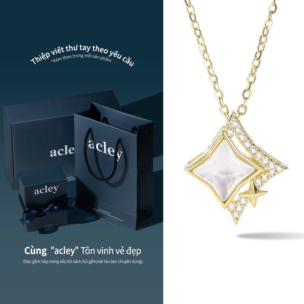 Dây chuyền bạc S925 mặt ngôi sao xà cừ trắng đính zircon 5A