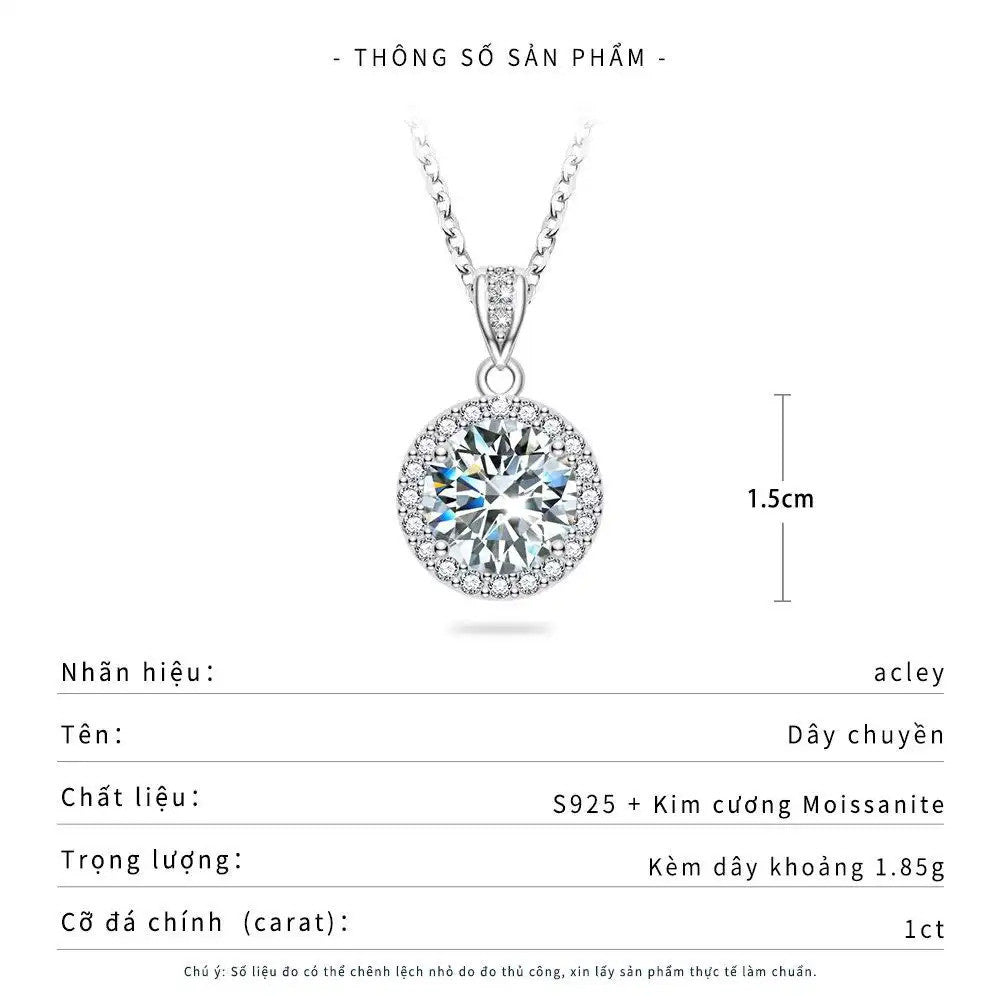 Dây chuyền mặt tròn bạc S925 đính đá Moissanite