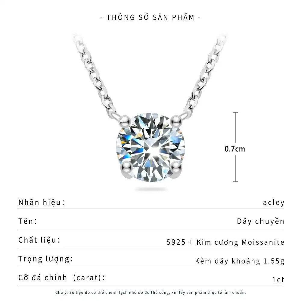 Dây chuyền bạc S925 đính đá Moissanite tròn