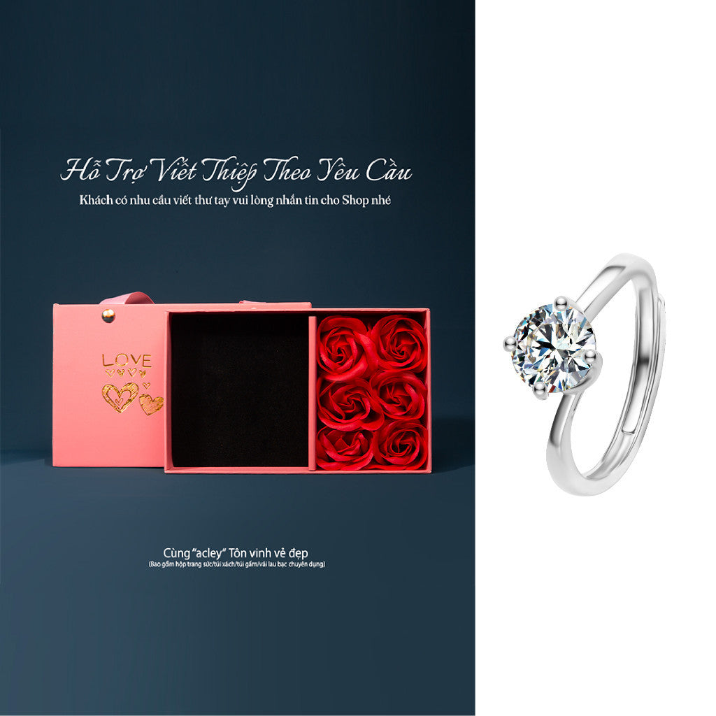 Nhẫn bạc S925 đính đá Moissanite tròn