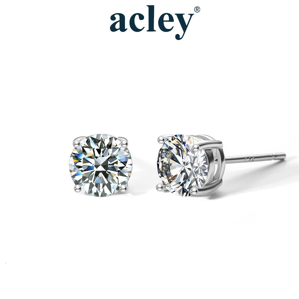 Bông tai bạc S925 đính đá moissanite dáng tròn 4 chấu