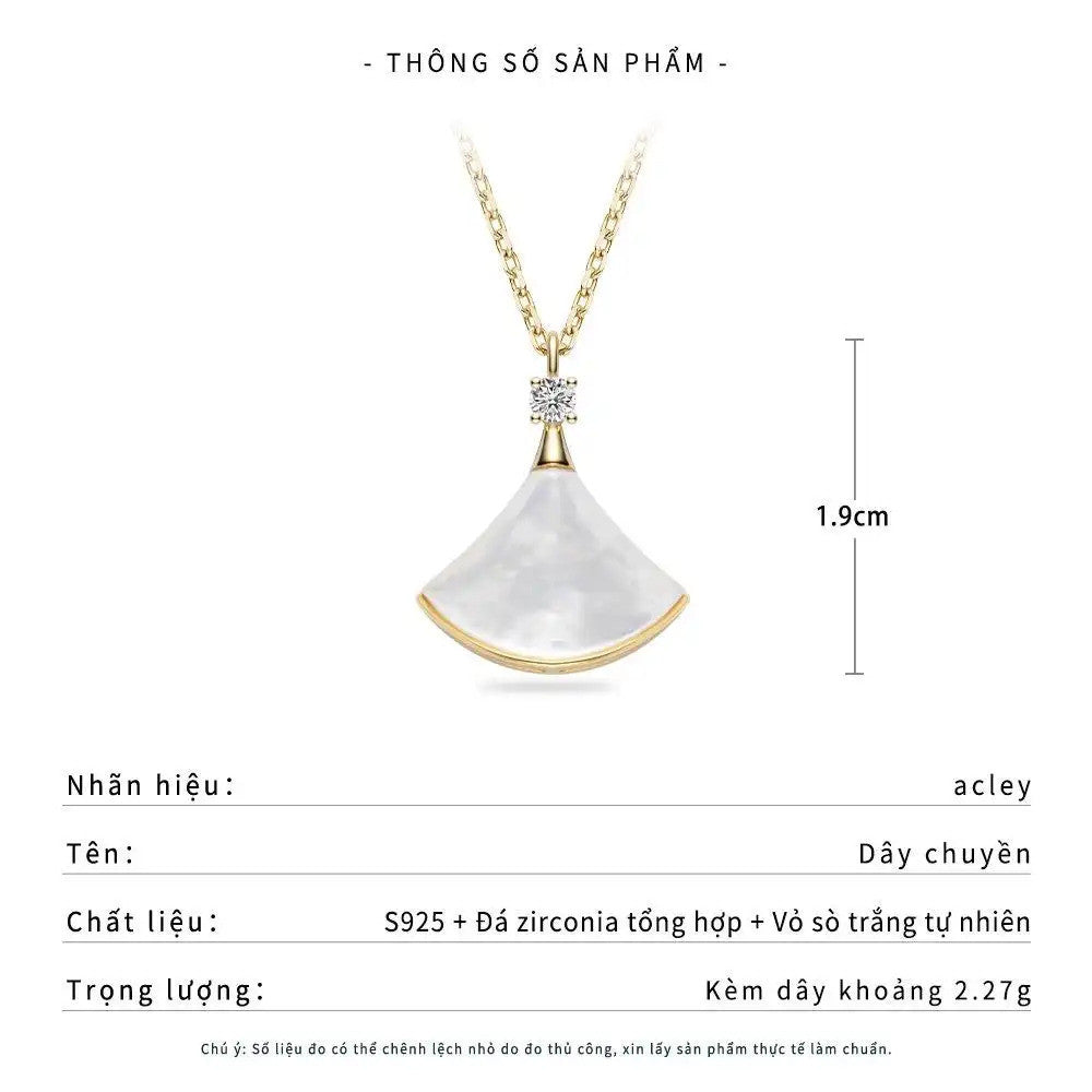Dây chuyền bạc S925 xà cừ trắng đính đá zircon 5A dáng quạt