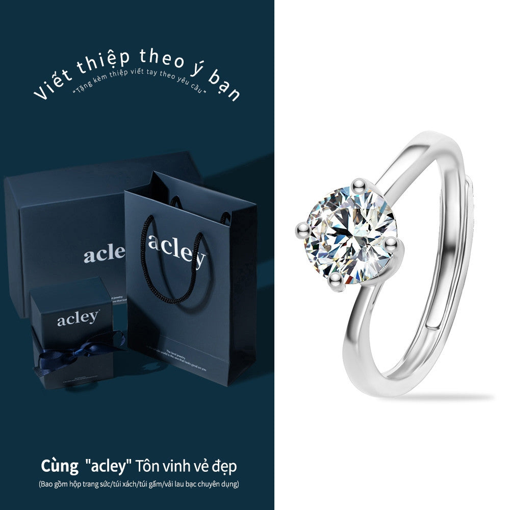 Nhẫn bạc S925 đính đá Moissanite tròn