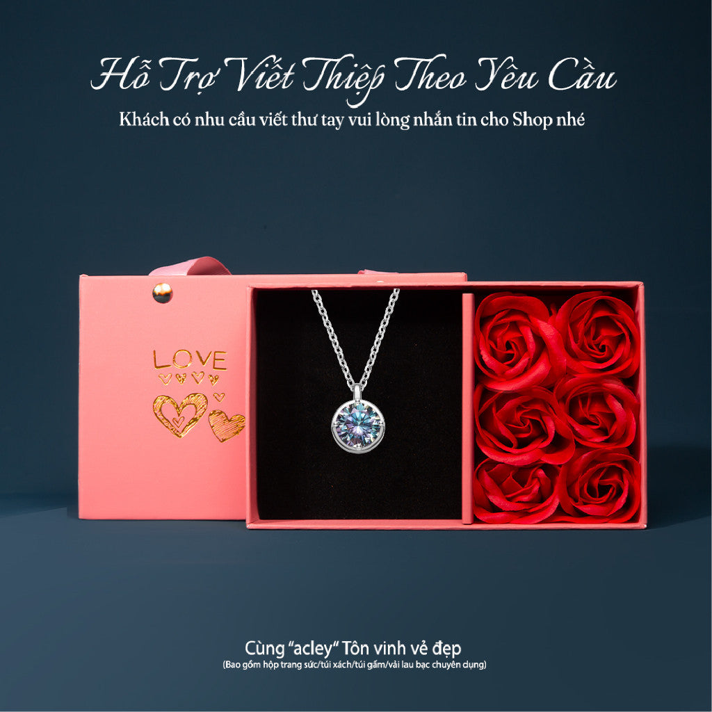 Dây chuyền bạc S925 đính đá Moissanite viên tròn
