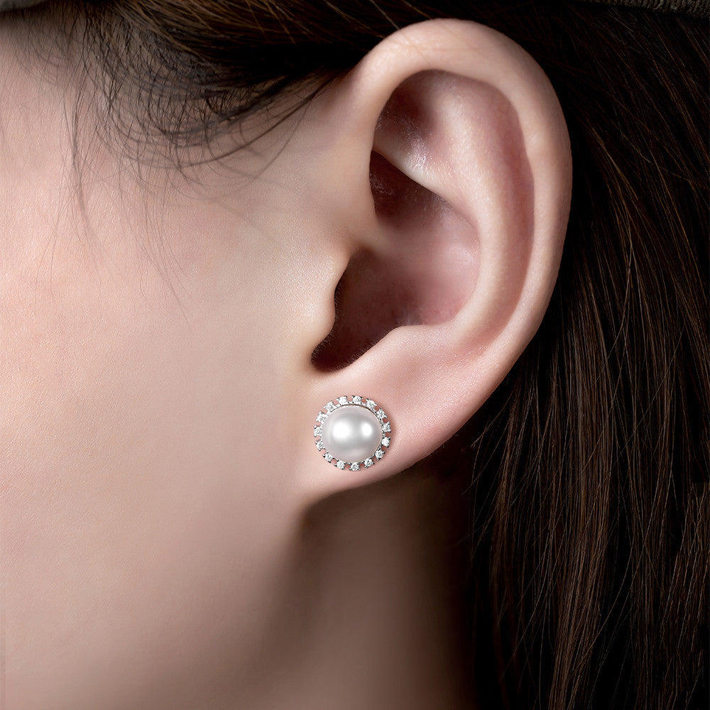 Bông tai bạc S925 ngọc trai nước ngọt đính đá zircon 5A