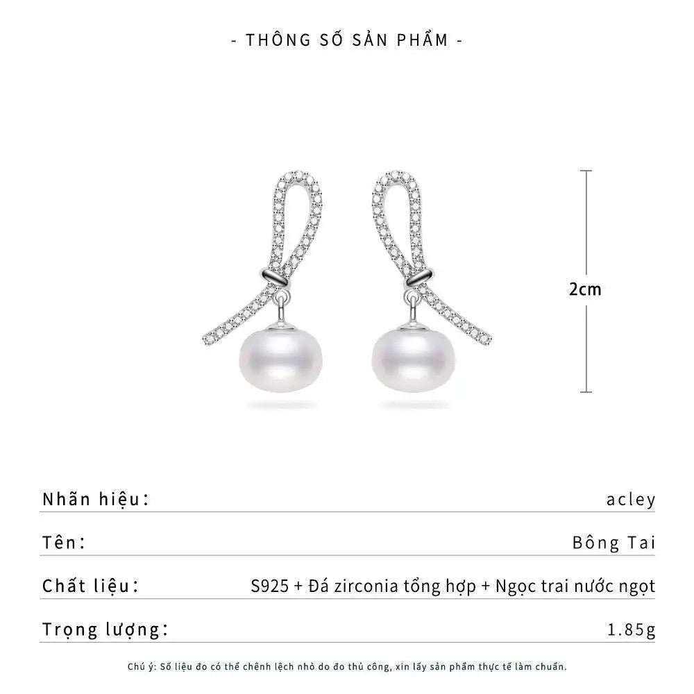 Bông tai bạc S925 ngọc trai nước ngọt đính đá zircon 5A dáng nơ
