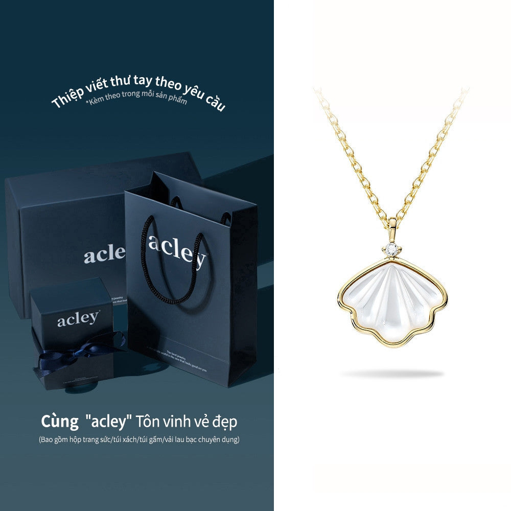 Dây chuyền bạc S925 mặt vỏ sò xà cừ trắng đính đá zircon 5A
