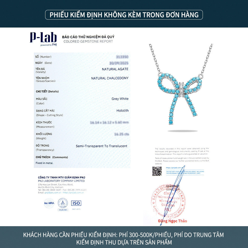 Dây chuyền nơ bạc S925 khảm đá turquoise