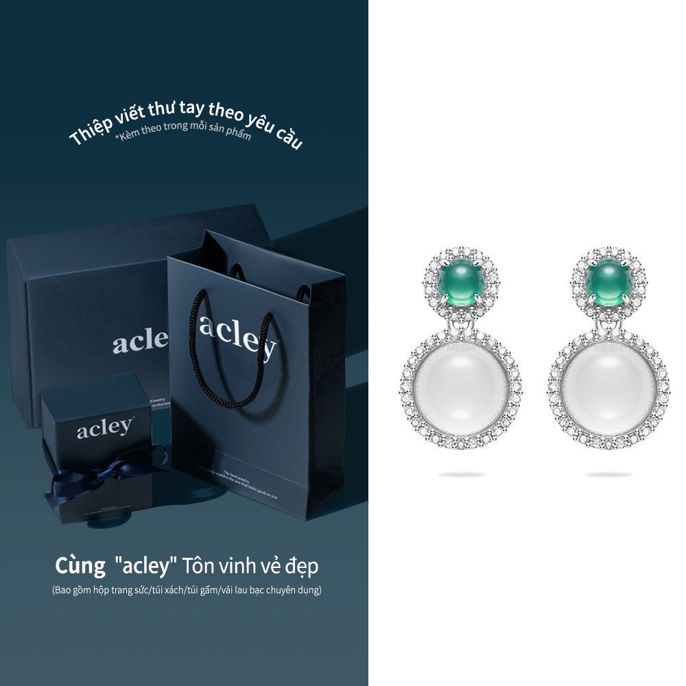 Dây chuyền bạc S925 mặt đá mã não chalcedony viền zircon 5A