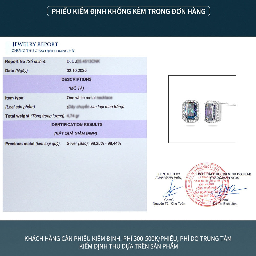 Bông tai bạc S925 đính đá Moissanite dáng chữ nhật halo
