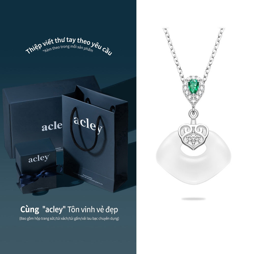 Dây chuyền bạc S925 mặt quạt đá mã não chalcedony