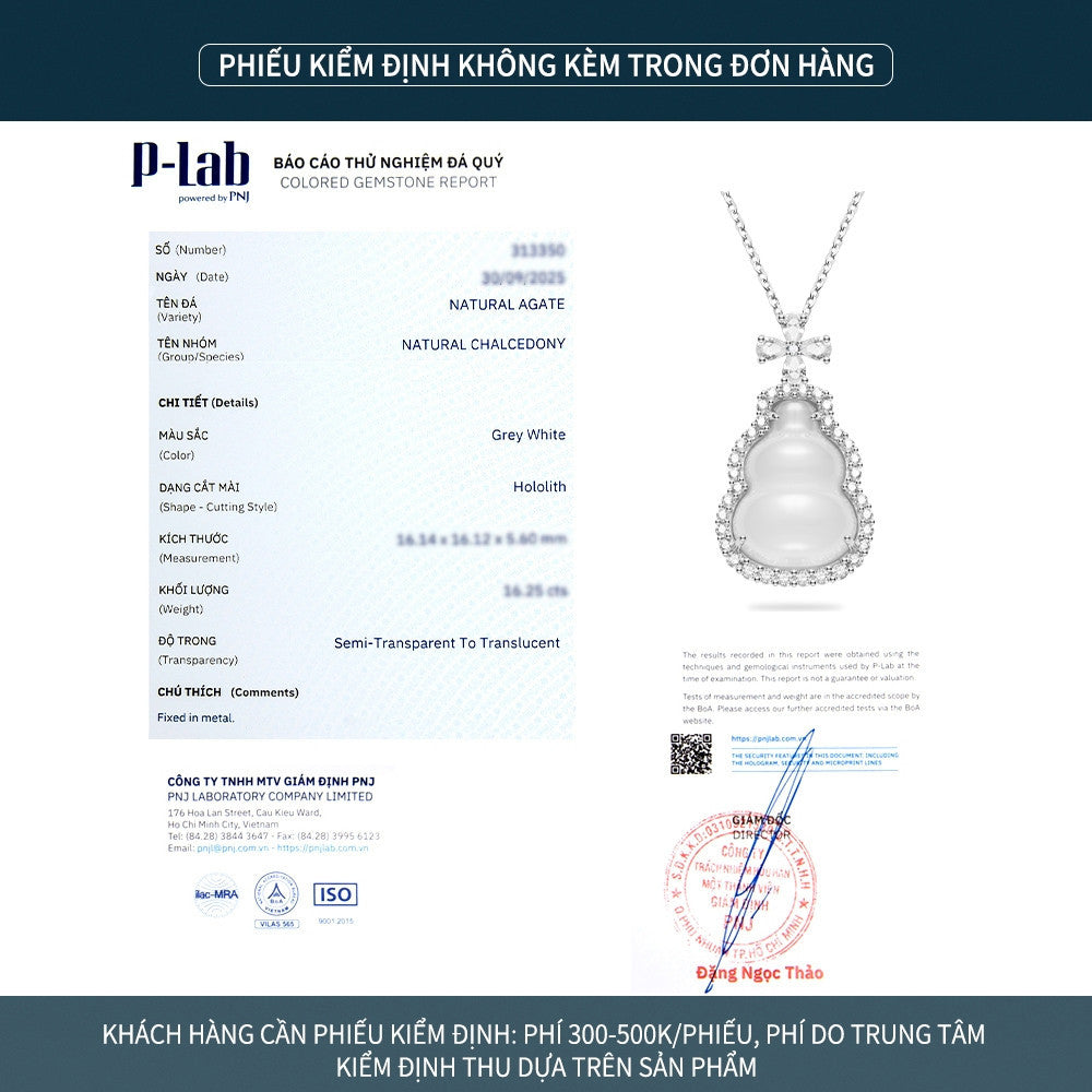 Dây chuyền bạc S925 mặt hồ lô thắt nơ đá mã não chalcedony zircon 5A