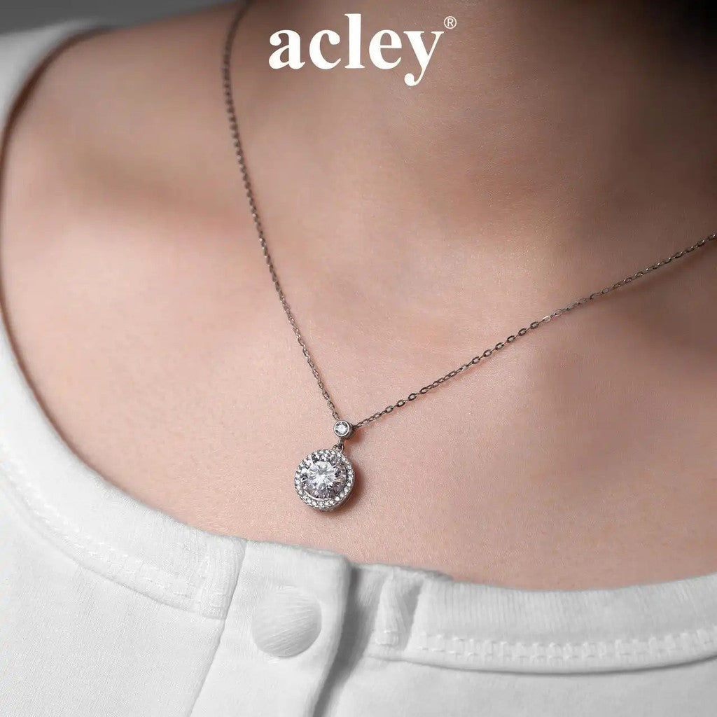 Dây chuyền bạc S925 đính đá Moissanite dáng tròn
