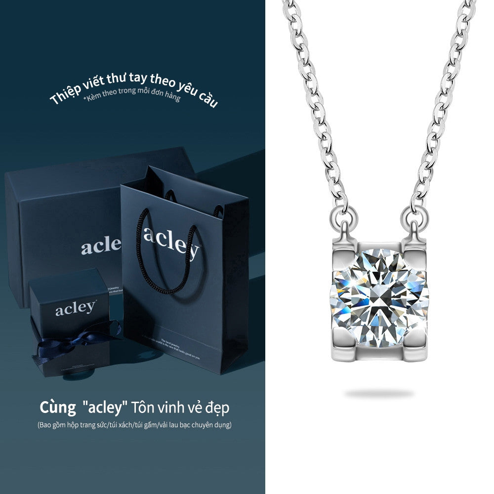 Dây chuyền bạc S925 mặt đá moissanite khung vuông thanh lịch