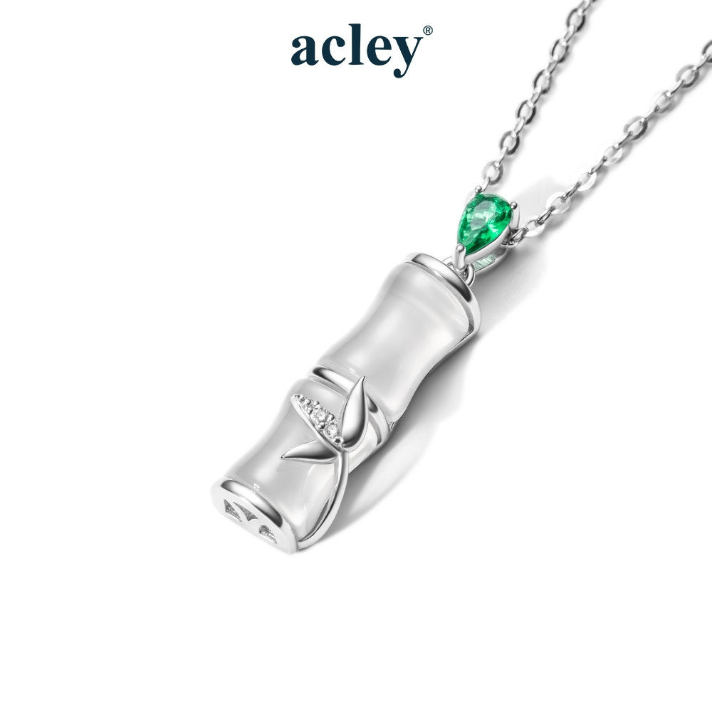 Dây chuyền bạc S925 mặt trúc đá mã não chalcedony đính zircon 5A
