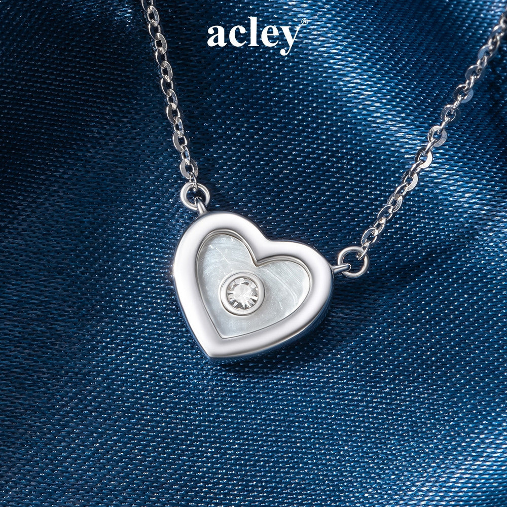 Dây chuyền bạc S925 mặt trái tim xà cừ trắng đính đá zircon 5A