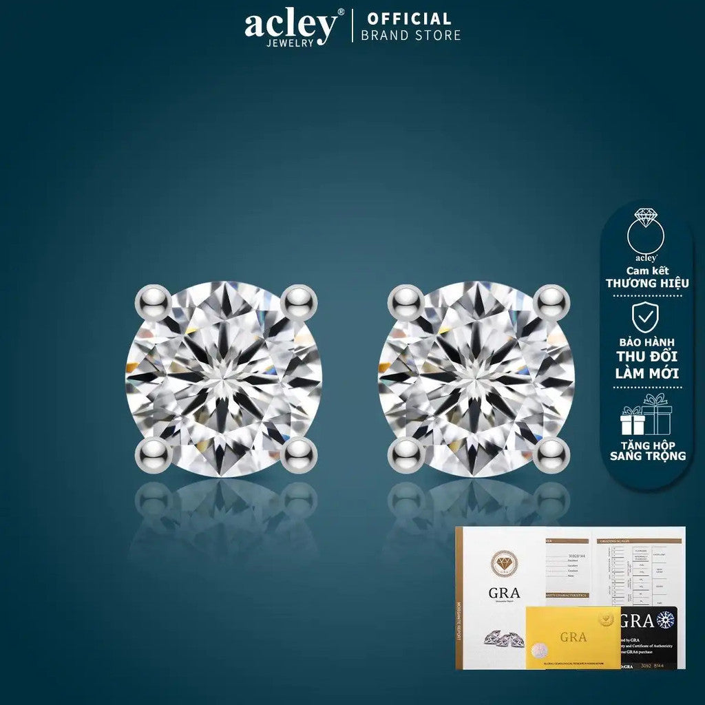 Bông tai bạc S925 đính đá moissanite dáng tròn cổ điển