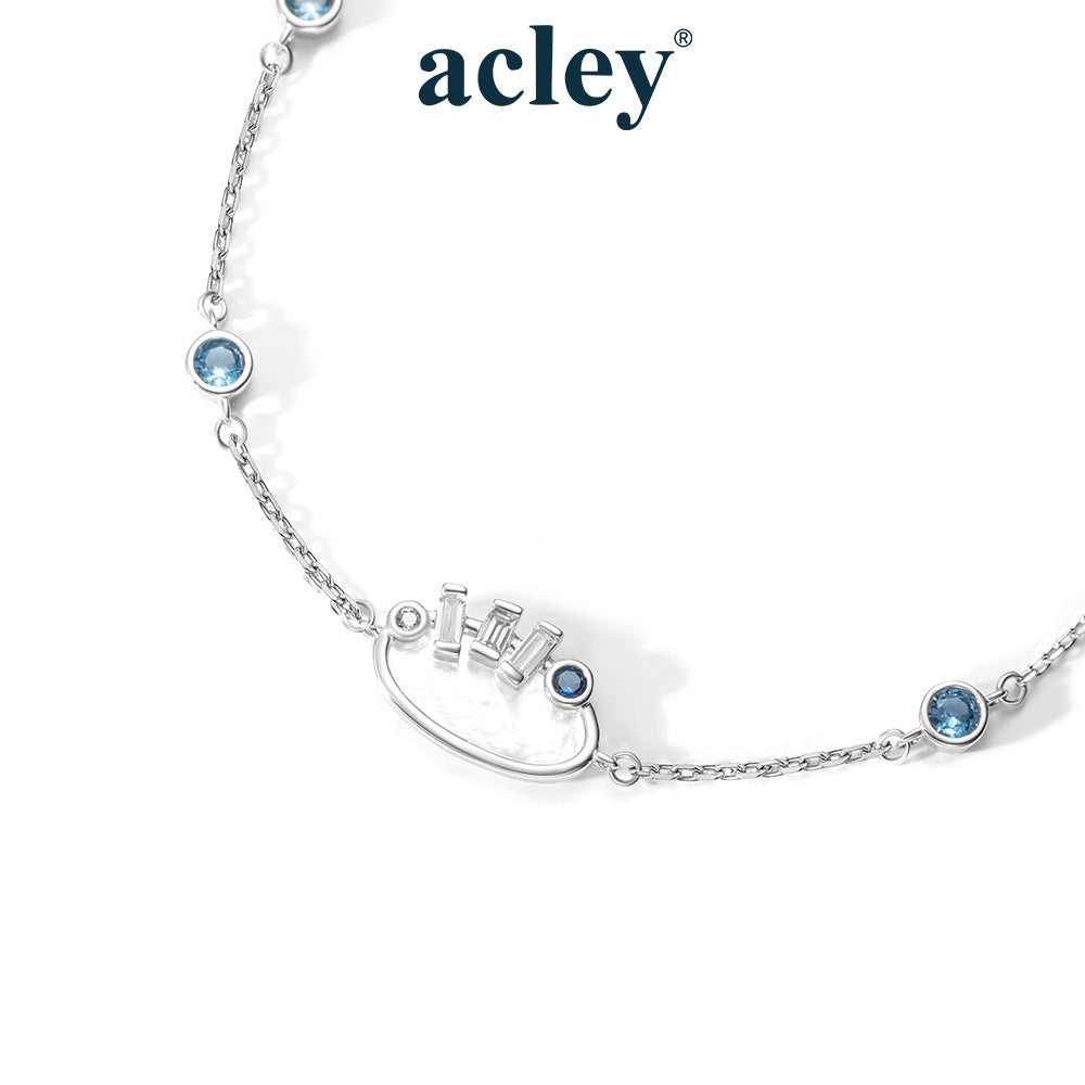 Lắc tay bạc S925 xà cừ trắng đính đá zircon 5A hình vương miện