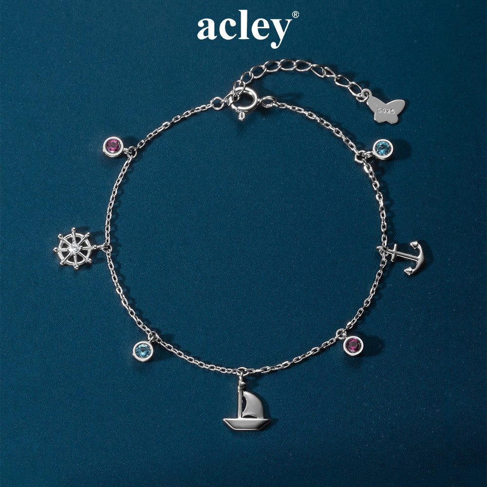 Lắc tay bạc S925 charm trụ đỏ đen