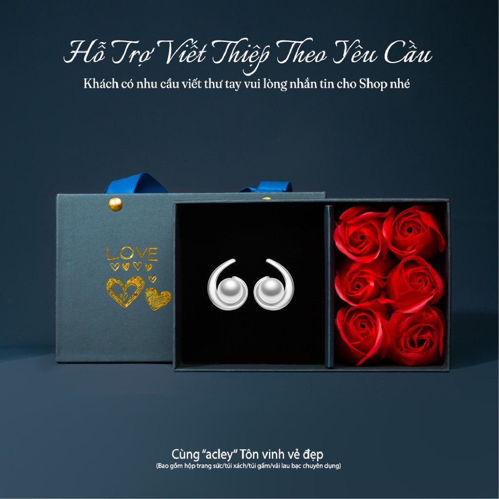 Bông tai bạc S925 ngọc trai nước ngọt dáng xoắn thanh lịch