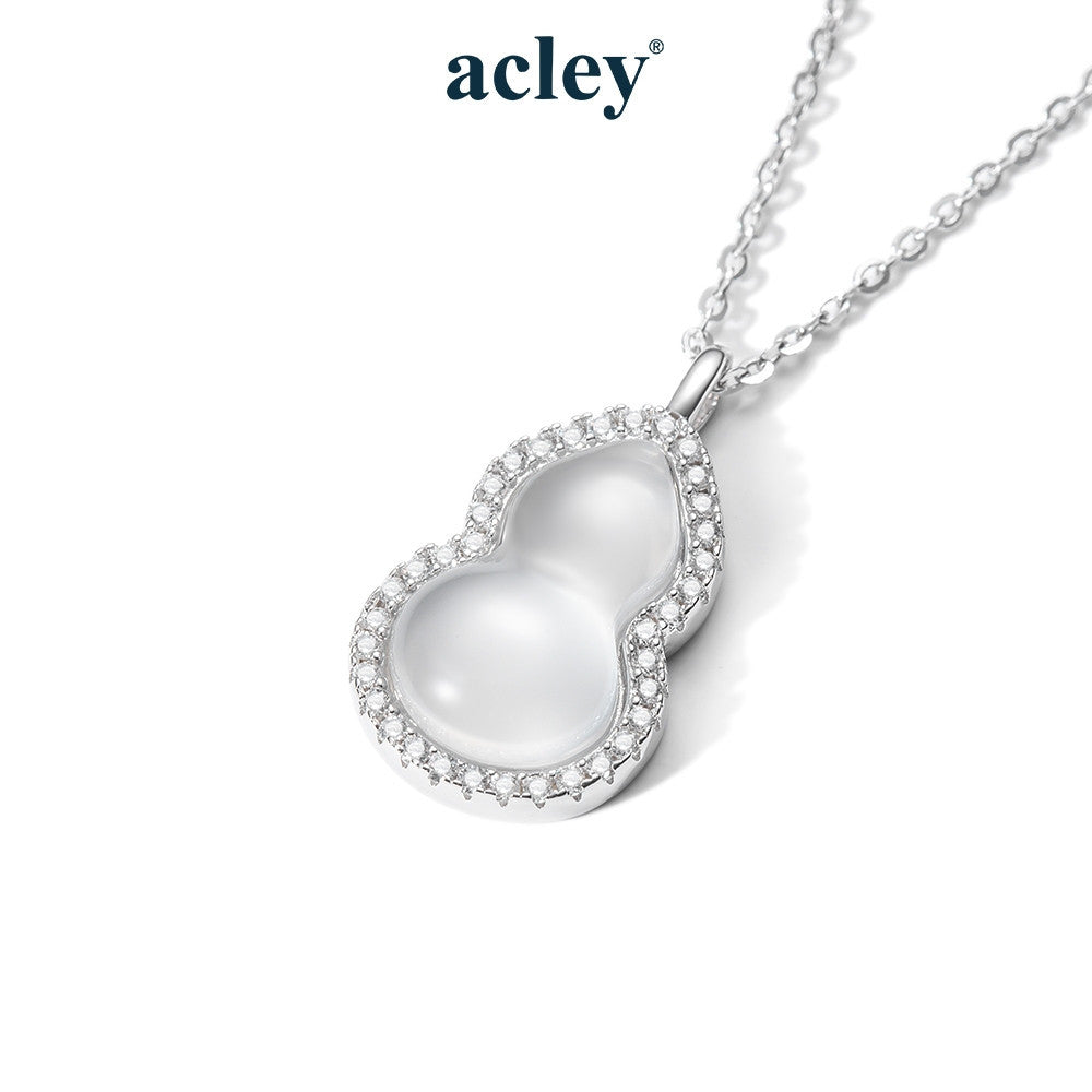 Dây chuyền bạc S925 mặt hồ lô mã não trắng đính đá zircon 5A