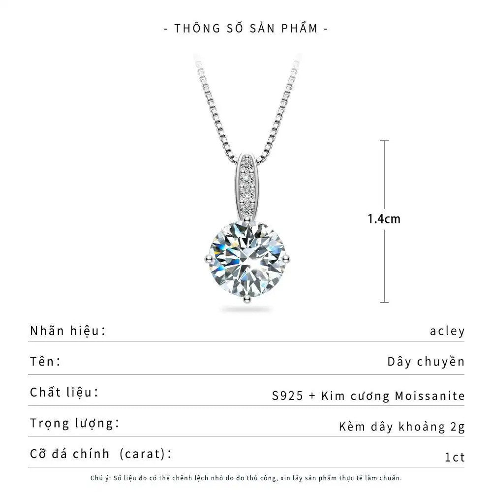 Dây chuyền bạc S925 mặt đá Moissanite viên chủ tròn