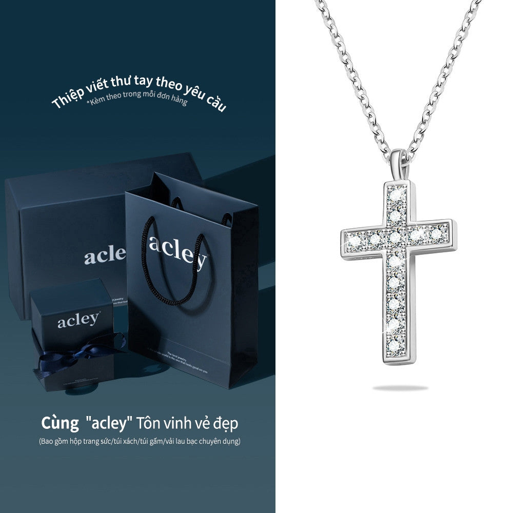 Dây chuyền bạc S925 mặt thánh giá đính đá moissanite
