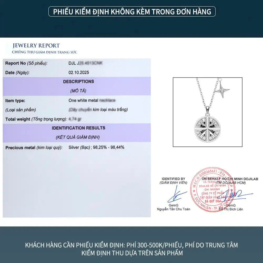 Dây chuyền bạc S925 mặt la bàn đính đá zircon 5A