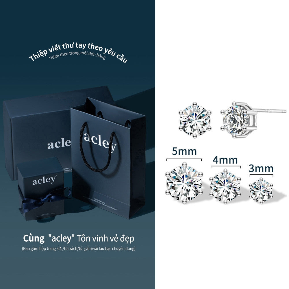 Bộ 3 đôi bông tai nụ bạc S925 đính đá zircon 5A nhiều kích cỡ