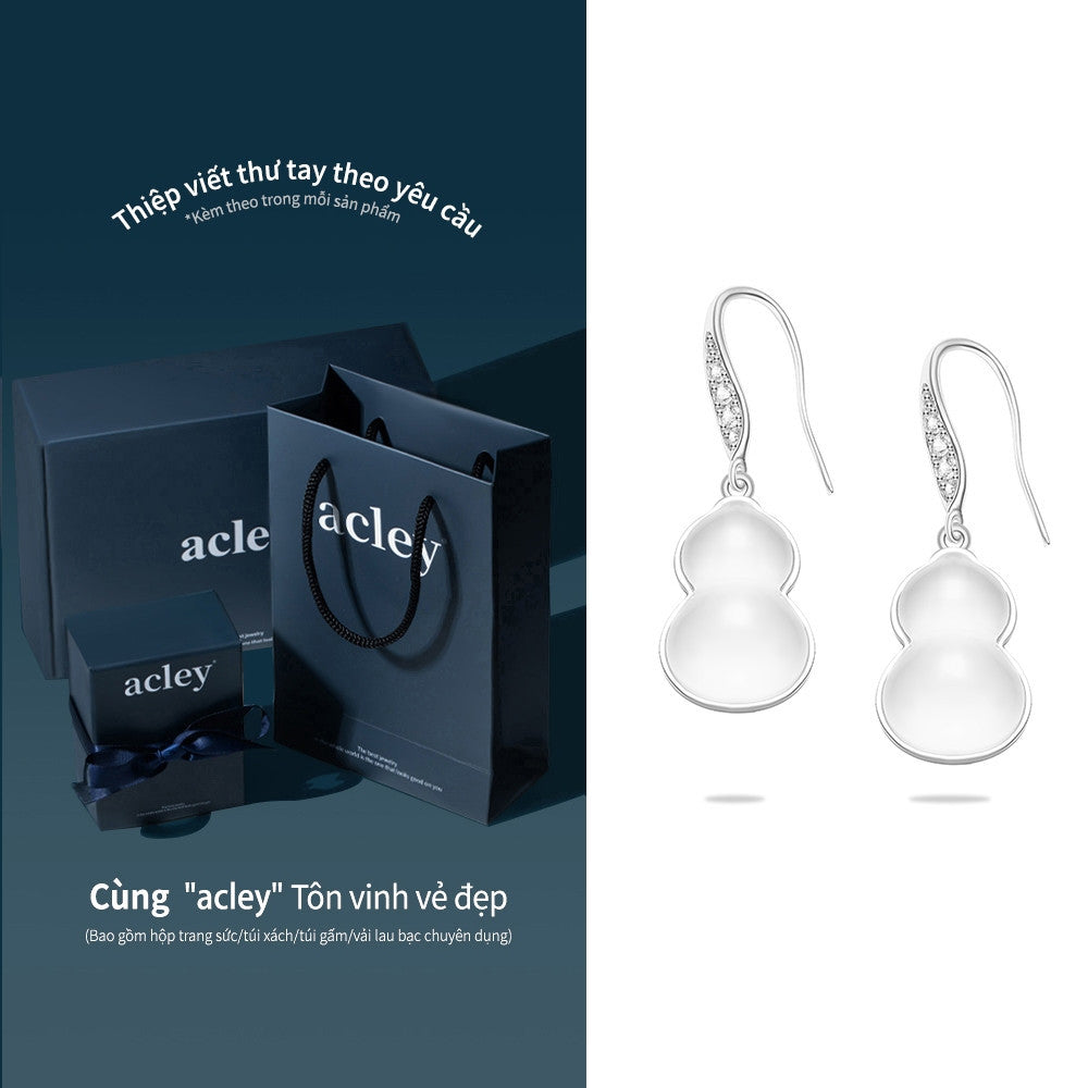 Bông tai móc bạc S925 hồ lô đá mã não chalcedony