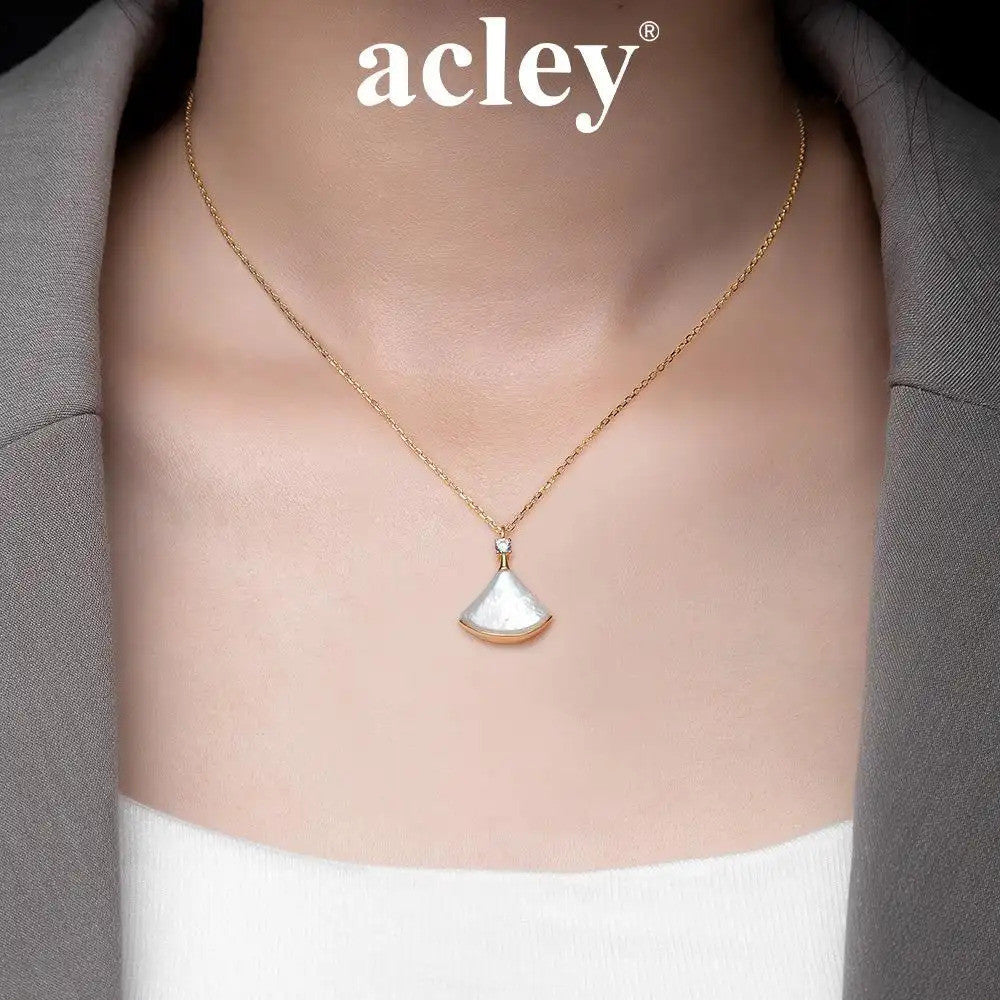 Dây chuyền bạc S925 xà cừ trắng đính đá zircon 5A dáng quạt
