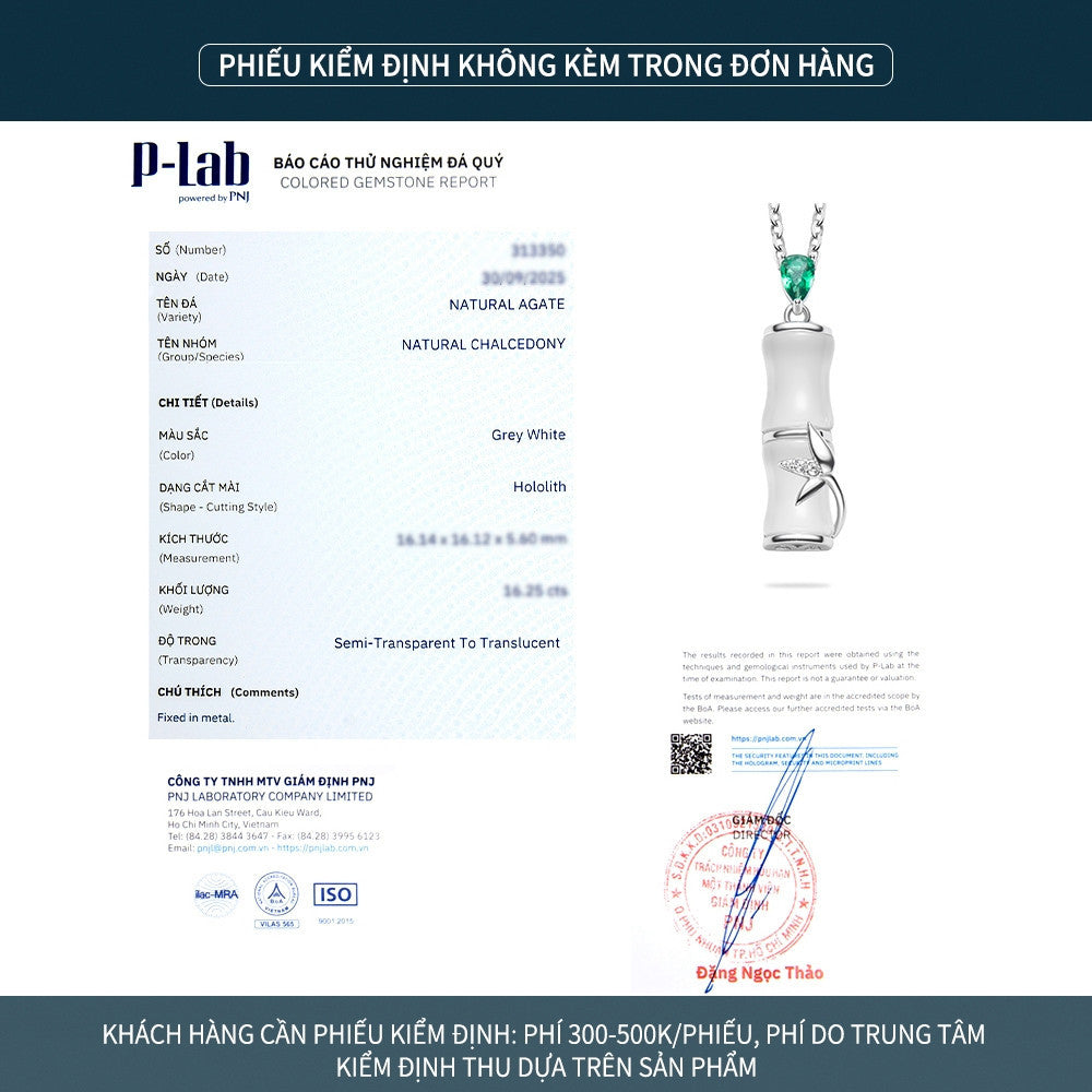 Dây chuyền bạc S925 mặt trúc đá mã não chalcedony đính zircon 5A