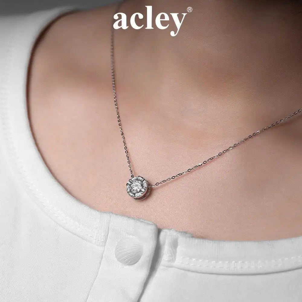 Dây chuyền bạc S925 mặt tròn đính đá Moissanite bốn điểm
